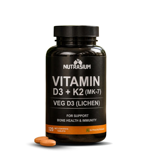 Nutrasium Vitamin D3 K2 Supplement | With Added B12 and DHA | Vitamin K2 MK7 To Support Strong Bone, Heart Health & Immunity | Veg D3 - Lichen - 120 Tablets