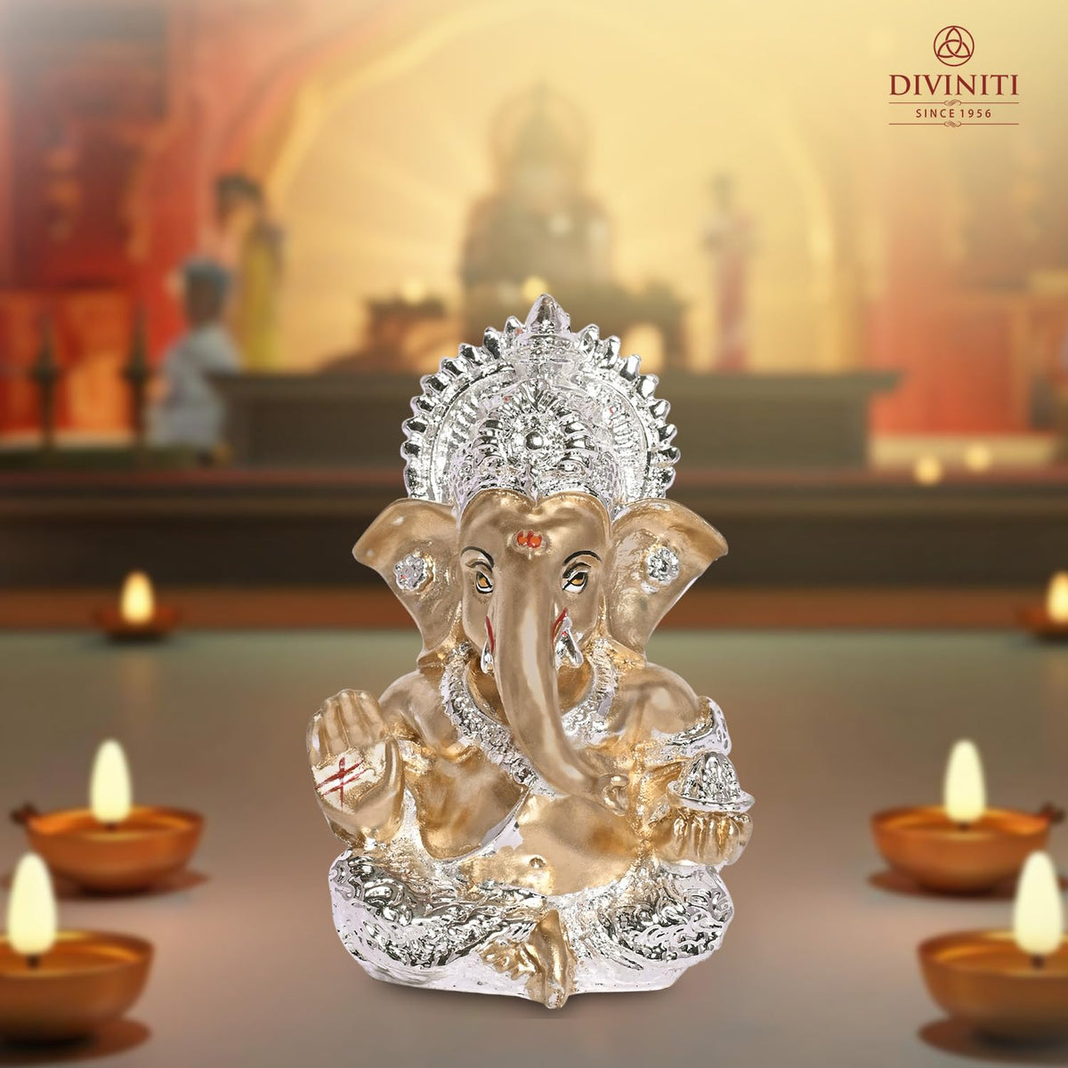 999 Silver Plated Ganesha Idol for Home Decor Puja Statue |Ganpati Figurine Home Decor Small Murti Puja Gift Office Desk Sculpture, Religious Diwali Gift 3.5 Inches (8.89 x 5.08 cm)(Silver)