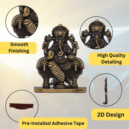 Sri Ganesh Ganpati Sitting on Chowki Idol for Car Dashboard – Brass Finish Ganesh Ji Statue Spiritual Gift for Car, Home & Office (S943-BRS)