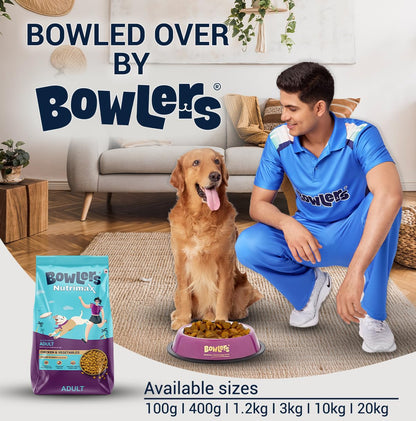 Bowlers Nutrimax Adult Dry Dog Food | Chicken & Vegetables | 1.2 kg Protein | Smooth Digestion & Healthy Coat | Complete & Balanced Nutrition | Enriched with Essential Amino Acids