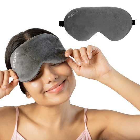 Boldfit Eye Mask for Sleeping with Adjustable Strap Super Soft Sleeping Mask Blind Fold for Comfortable Sleep Travelling Sleep Mask Pad for Girls Sleeping Eye Mask Blind Folds for Sleeping - Grey