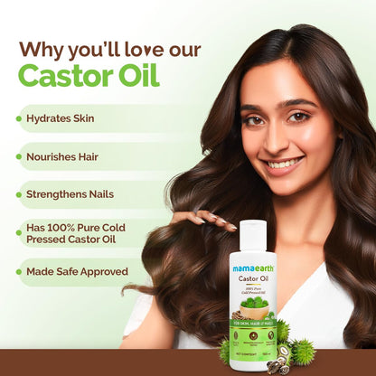 Mamaearth Castor Oil with 100% Pure Cold Pressed Castor Oil For Skin, Hair & Nails - 150 ml | Hydrates & Nourishes Skin | Promotes Hair Growth & Strengthens Hair | Strengthens Nails | Eyebrow & Eyelash Growth