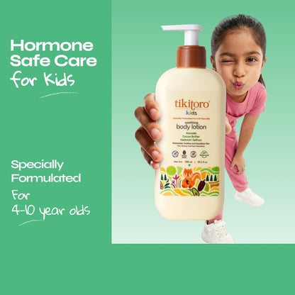 Tikitoro Kids Soothing Body Lotion | Pediatrician Approved | Moisturizes, Soothes & Nourishes Skin |100% Vegan with Avocado, Cocoa Butter, Kashmiri Saffron Extract |Daily Use (Age: 4+ Years) (300 x 1)