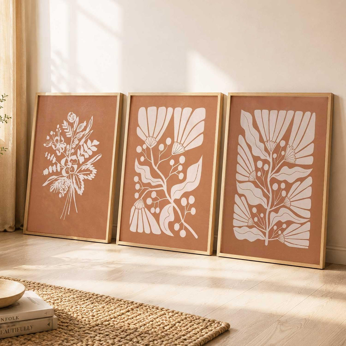 Boho Wall Art Home Decoration Paintings With Frame For Living Room Bed Room Hotel Wall Decor Digital Reprint Set of 3 (13X17 inch)