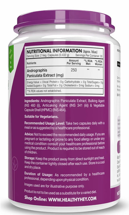 Supplement container with purple lid and nutritional information label on a white background