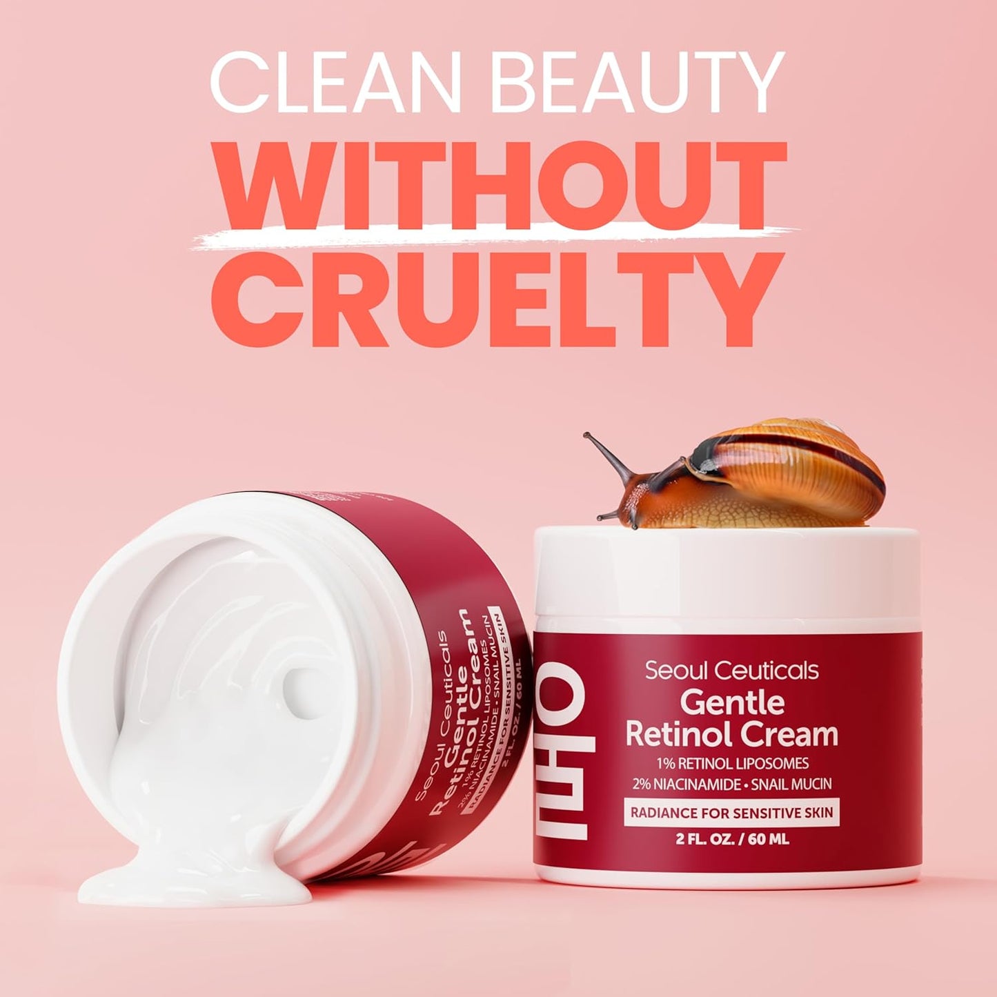 SeoulCeuticals Korean Retinol Night Cream for Face – K Beauty 1% Retinol Cream with 97.5% Snail Mucin & 2% Niacinamide – Lightweight Moisturizer for Sensitive Skin – 2oz