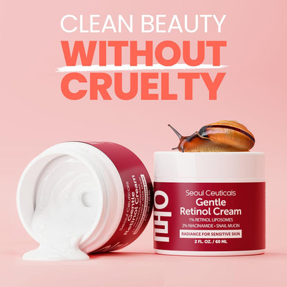 SeoulCeuticals Korean Retinol Night Cream for Face – K Beauty 1% Retinol Cream with 97.5% Snail Mucin & 2% Niacinamide – Lightweight Moisturizer for Sensitive Skin – 2oz