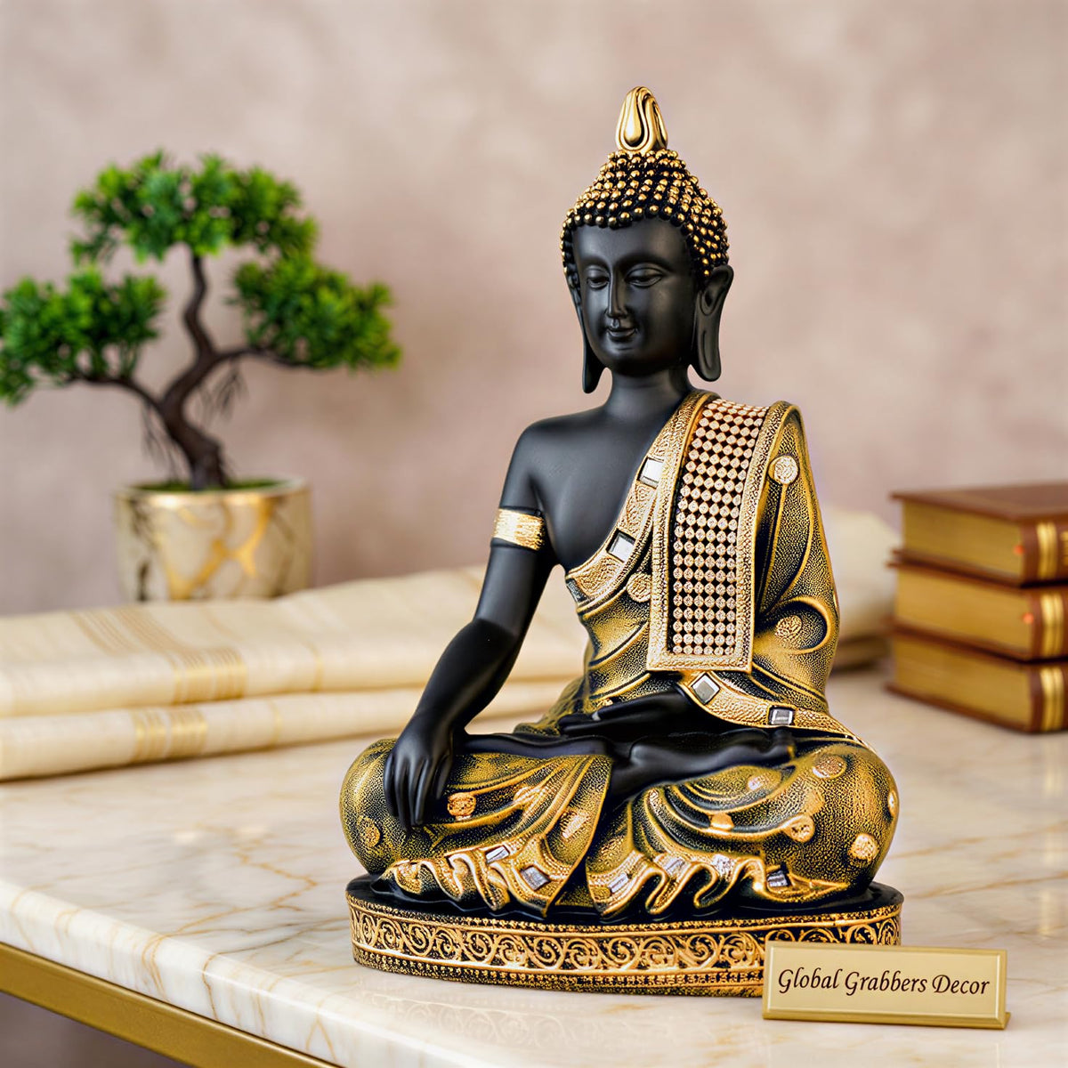 Buddha Idol Statue | Home Decoration Items for Living Room (Brown Black)