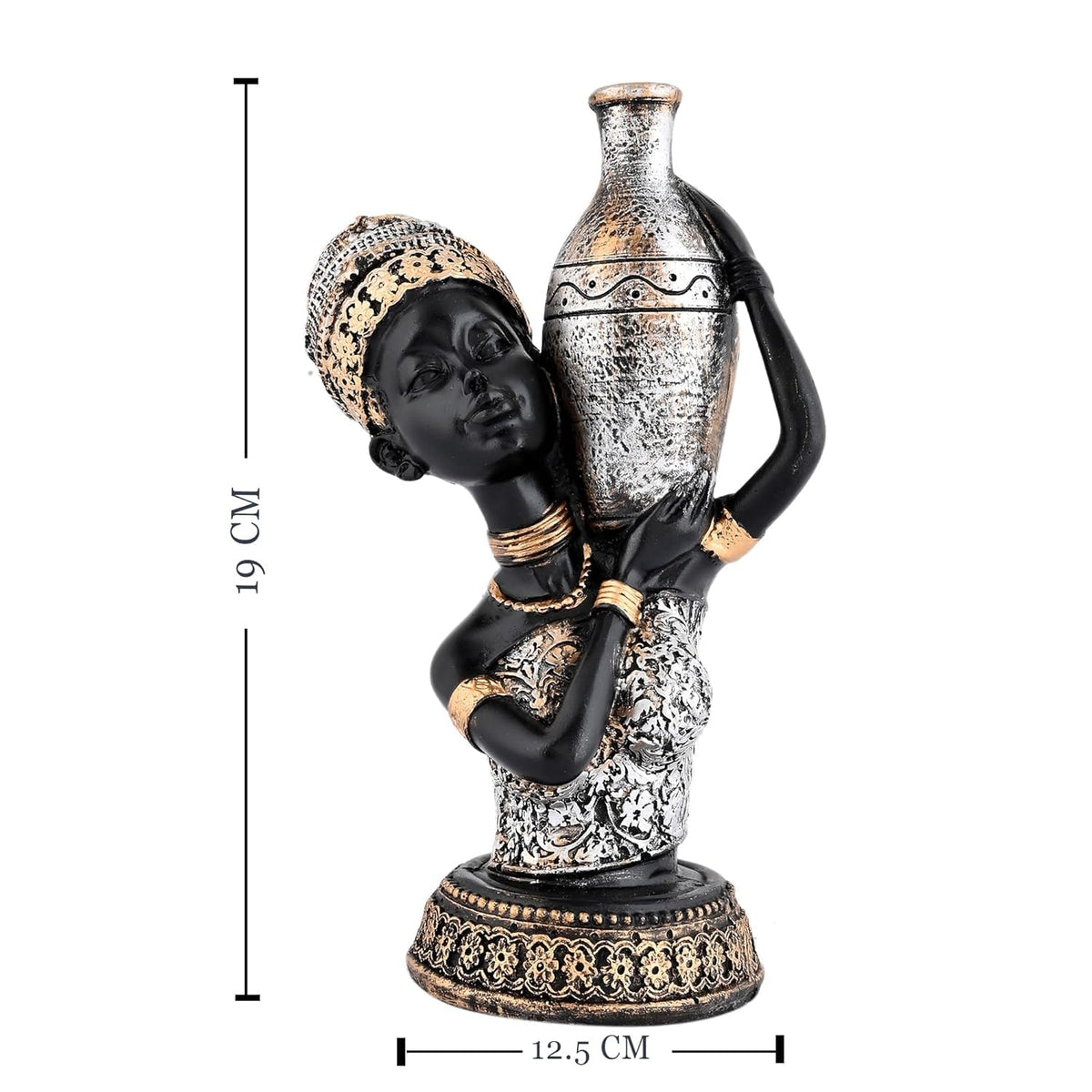 Beautiful African Lady with Pot for Table Décor | Home Décor (Pack of 1, Black,Silver & Golden)