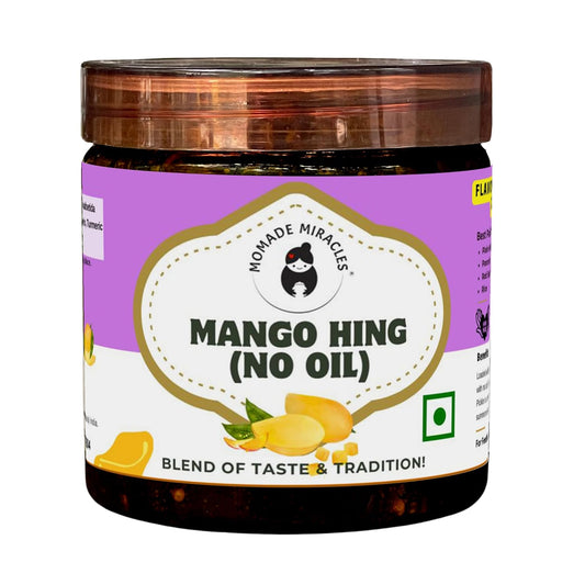 Momade Miracles Mango Aam ka Achar with Hing Flavour/Pickle Without Oil Traditional Indian Homemade Achar with Hing, Sweet & Tangy Pickle | Dry Sukha Aam Ka Achaar made with Organic Methods & Preservative free