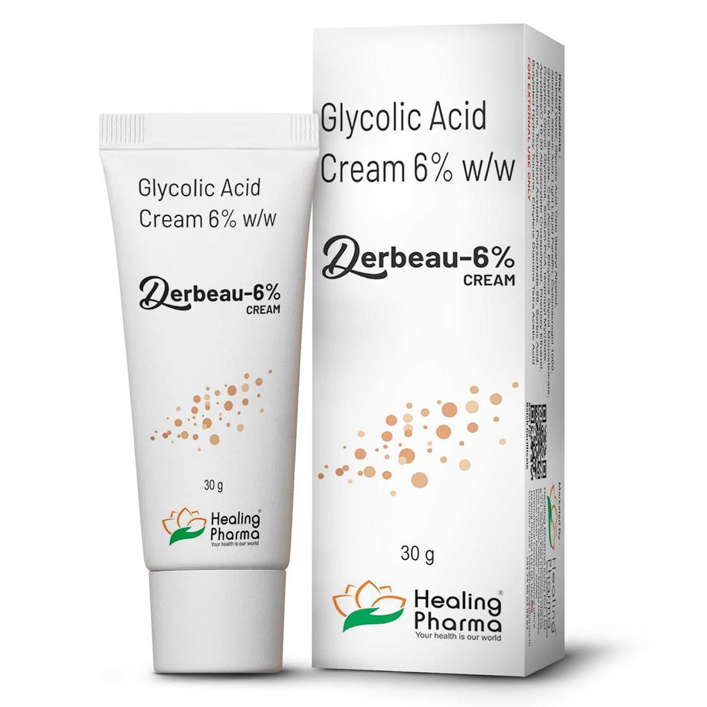 Healing Pharma - Derbeau 6% Glycolic Acid Cream for Skin Exfoliating & Brightening Face Cream | Removes Dead Skin, Dark Spots & Pigmentation - 30g