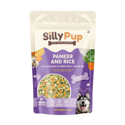 Silly Pup Paneer Dog Wet Food | Gently Cooked - Vegetarian | Real Paneer, Yellow Dal & Basmati Rice | Turmeric, Ashwagandha & Chia Seeds | Real Ingredients | Vet Crafted | 100g (1 Pouch - 100g)