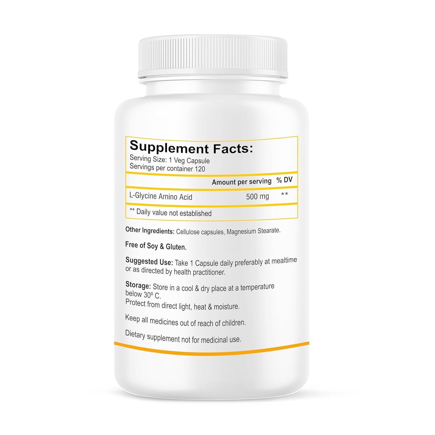 Biotrex Nutraceuticals L-Glycine Amino Acid 500mg Supplement, Supports healthy sleep & immune system, Supports Brain Health 120 Veg. Capsules