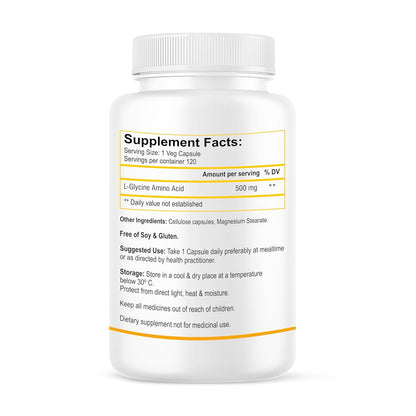 Biotrex Nutraceuticals L-Glycine Amino Acid 500mg Supplement, Supports healthy sleep & immune system, Supports Brain Health 120 Veg. Capsules