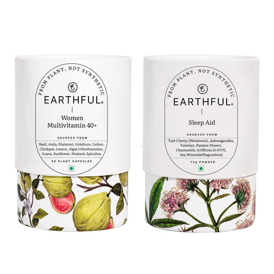 Zephivo Earthful's Women Sleep Wellness Kit - 100% Plant Multivitamins 40+ & Sleep Powder For Stronger Immunity, Stress Relief & Relaxation with Vitamin D, Biotin, Iron, Ashwagandha, Chamomile 30 day Pack
