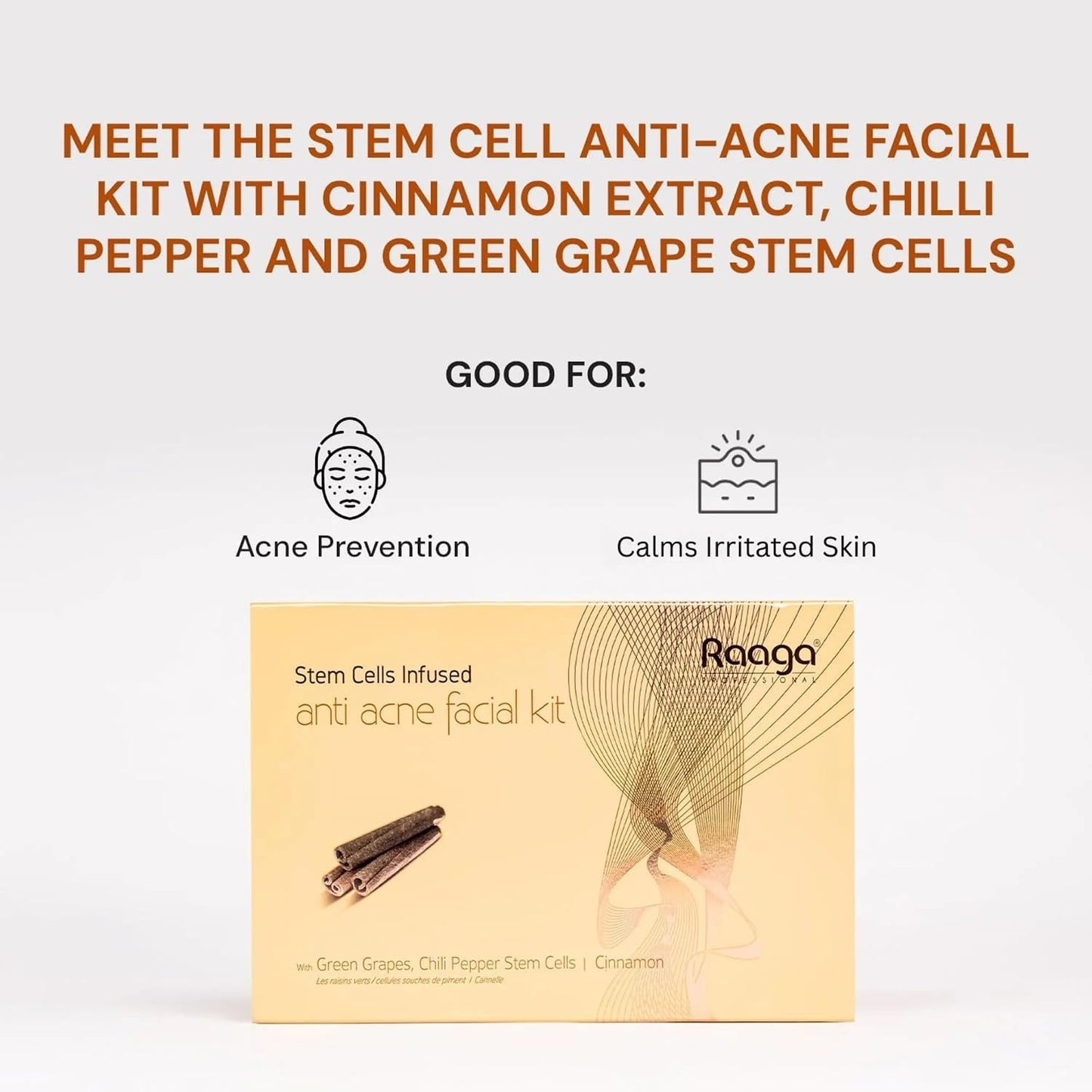 Raaga Professional Stem Cells Infused Anti Acne Facial Kit | Cinnamon, Green Grapes, Chilli Pepper Stem Cells | 6 Step Facial Kit for All Skin Types (61 gm)