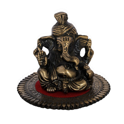 Pagdi Metal Lord Ganesha on Round Base (10.2 cm x 10.2 cm x 7.6 cm, Brown)