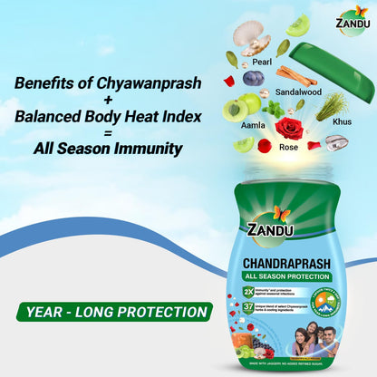Zandu Chandraprash-450g|All Season Protection - Scientifically Proven to Boost 2X Immunity*|Blend of Chyawanprash Herbs & Heat Balancing Herbs- 37 Ayurvedic Ingredients|With Jaggery, No Refined Sugar