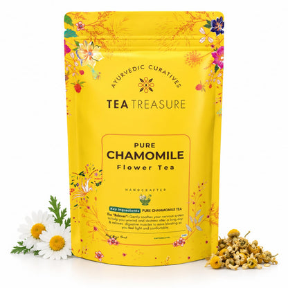 Tea Treasure Chamomile Flower Tea - 100g | Pure Natural Dried Chamomile Flowers | Caffeine-Free Herbal Tea | Non-Bitter | Sleep & Relaxation |Stress Relief | Soothing Bedtime Herbal Infusion