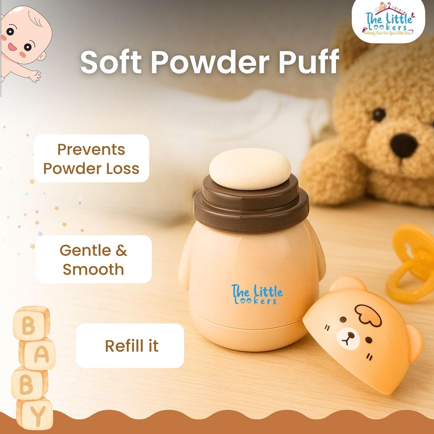 THE LITTLE LOOKERS Portable Baby Skin Care Baby Powder Puff With Box Holder Container For New Born & Kids For Baby Face & Body (Skin)