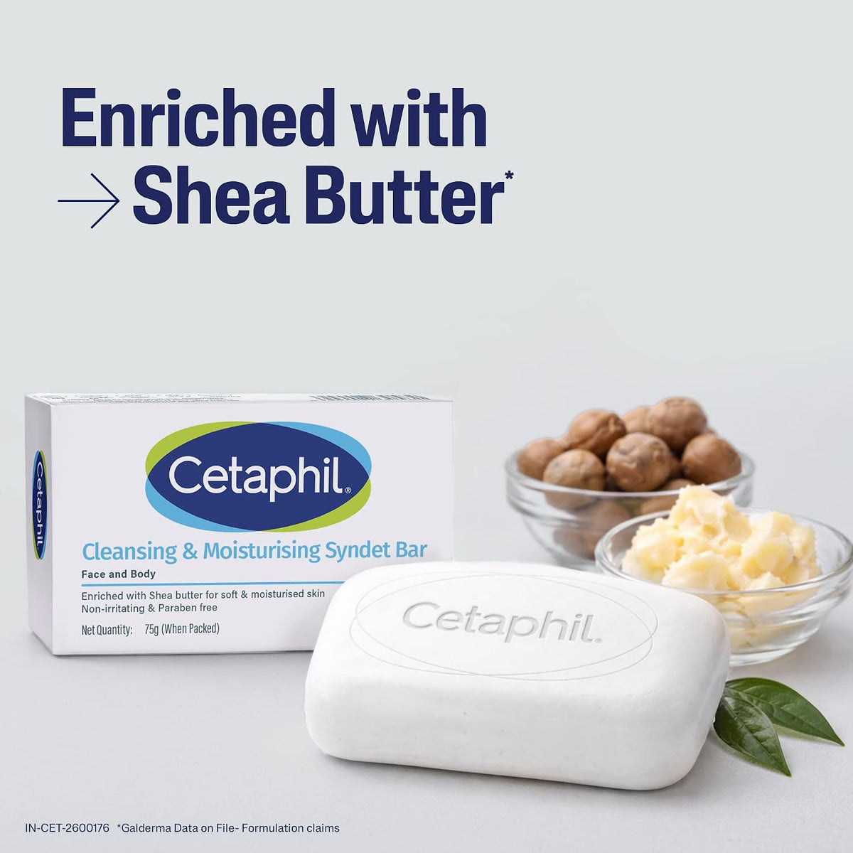 Cetaphil Cleansing and Moisturising Syndet Bar, Shea Butter,For Face & Body, Sensitive skin, 75g