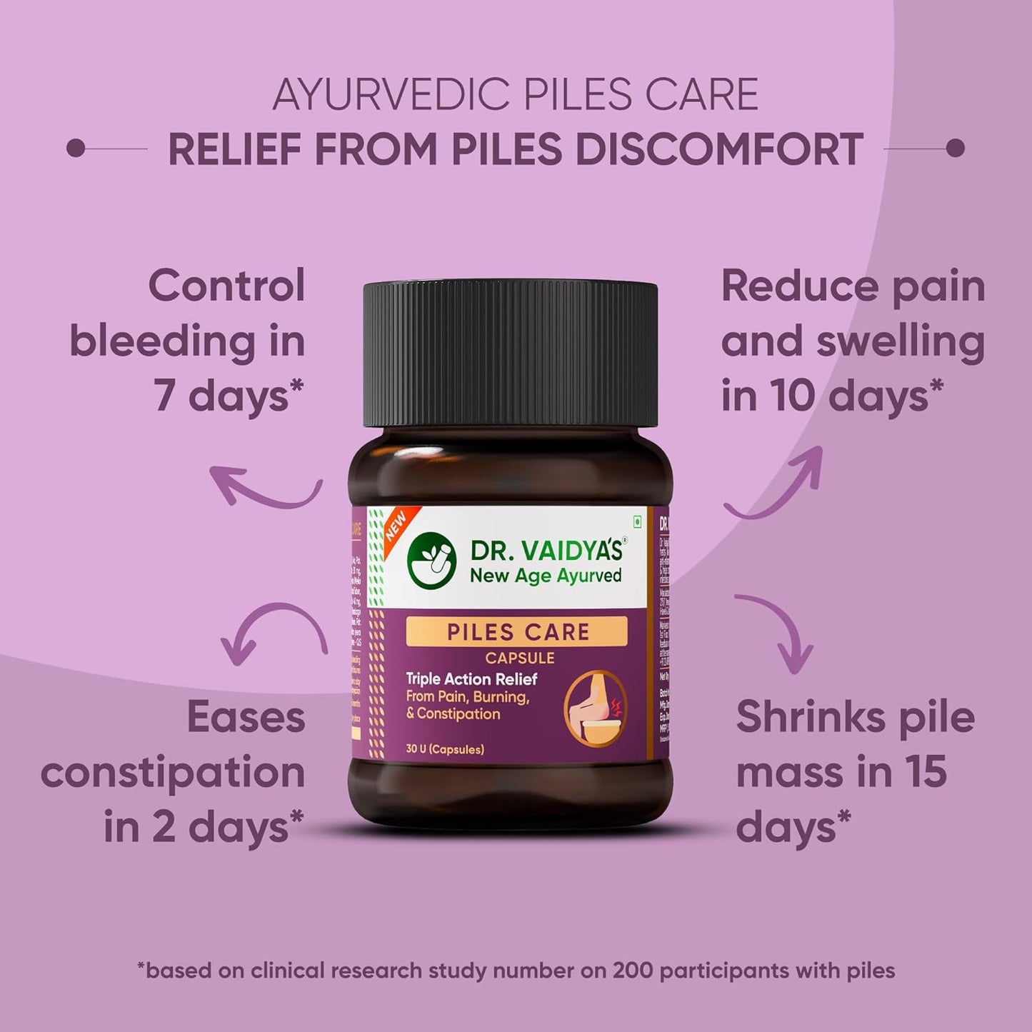 Dr. Vaidya Piles Care Capsules | Ayurvedic Piles Medicine for Relief from Hemorrhoids, Fissures & Fistula | Reduces Pain, Itching & Bleeding | Herbal Care Supplement | 30 Capsules