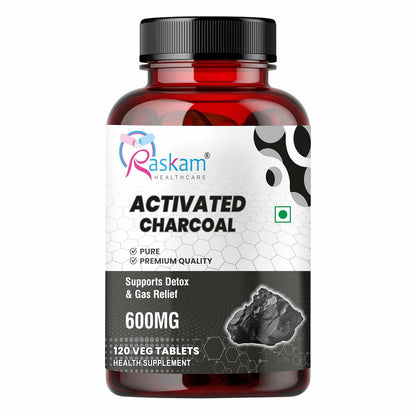 Activated Charcoal 600mg – Natural Detox & Digestive Cleanser | Supports Bloating Relief & Gas | 120 Vegan Tablets