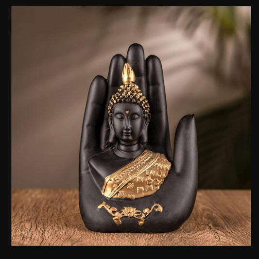 Golden Handcrafted Palm Buddha Showpiece | Polyresin Buddha Hand Idol for Living Room, Home & Office Dcor | Spiritual Good Luck Gift for Festivals & Special Occasions (Black)