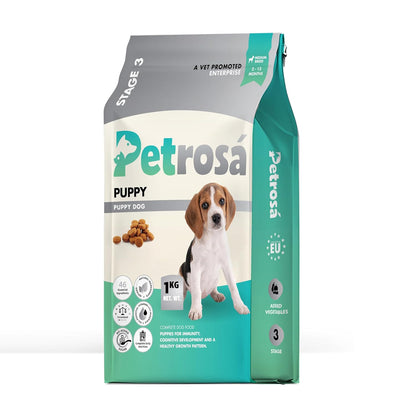 Petrosa Medium Breed Puppy Dog Food (2 to 12 Months), 1 Kg, 30% Protein with DHA & Prebiotics, Growth & Digestion Formula