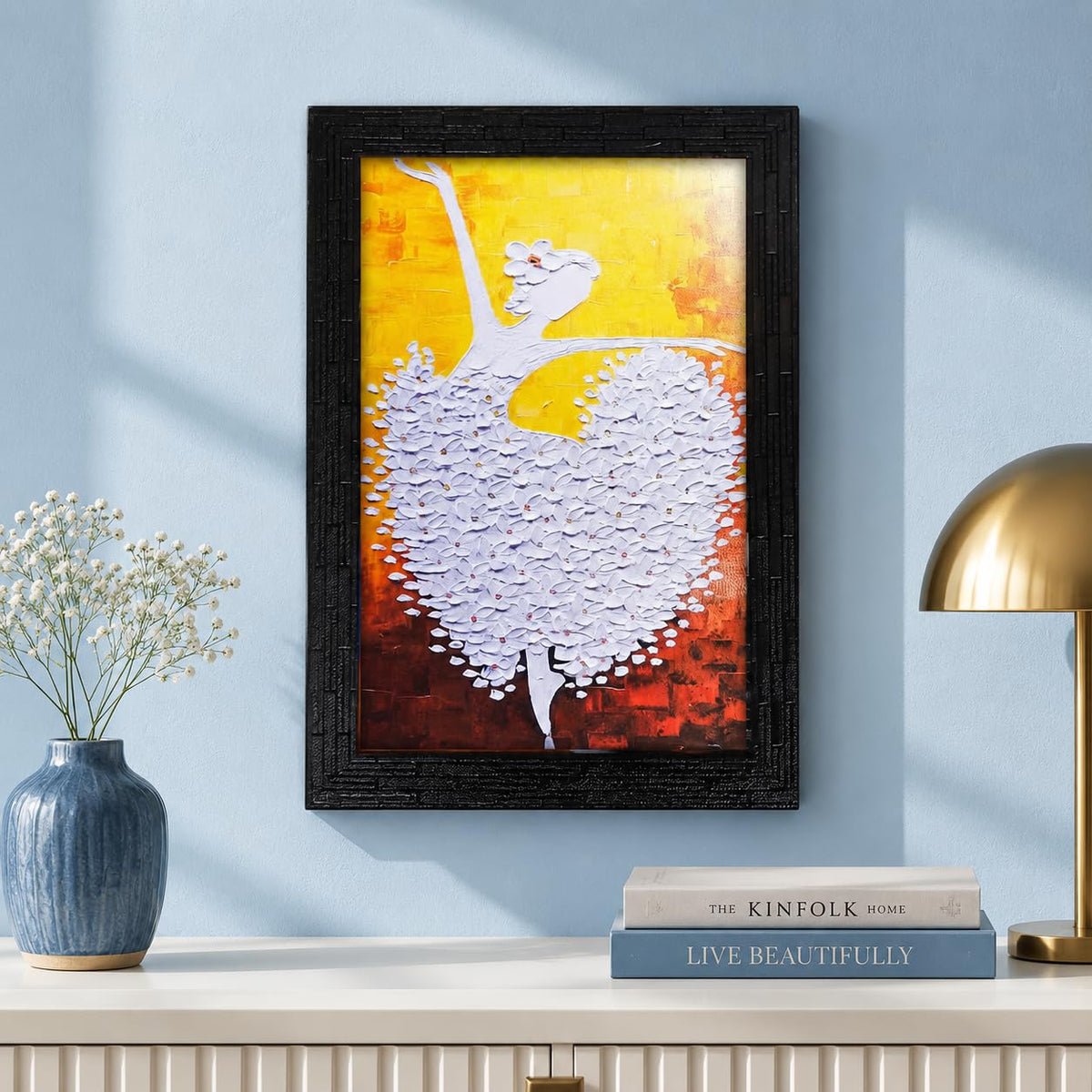 Abstract Art Wooden Dancing Girl Framed Painting | Ready to Hang- (Wooden Frame, Multicolor, 10inch x 14 inch)