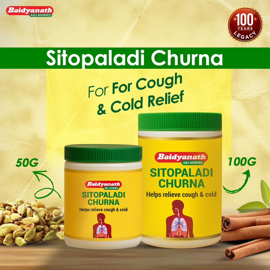Baidyanath Sitopaladi Churna – 50g | Cough & Cold, Sore Throat & Digestive Wellness | Relief Chest Congestion & Nose Block |
