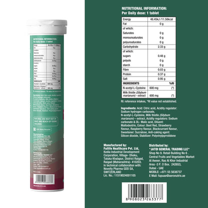 Nutritional information and ingredients label on a supplement container.