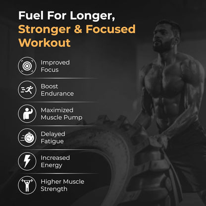 Man lifting weights with text about workout benefits on a dark background
