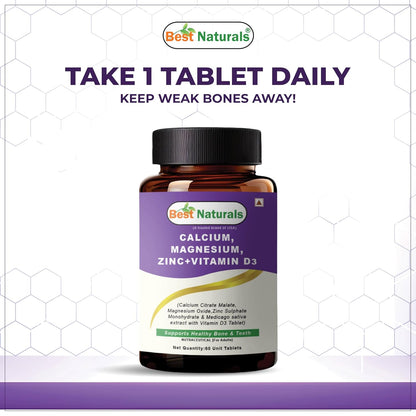 Best Naturals Calcium Magnesium Zinc with Vitamin D3 – 60 Tablets – 2-Month Supply Trusted Brand from USA
