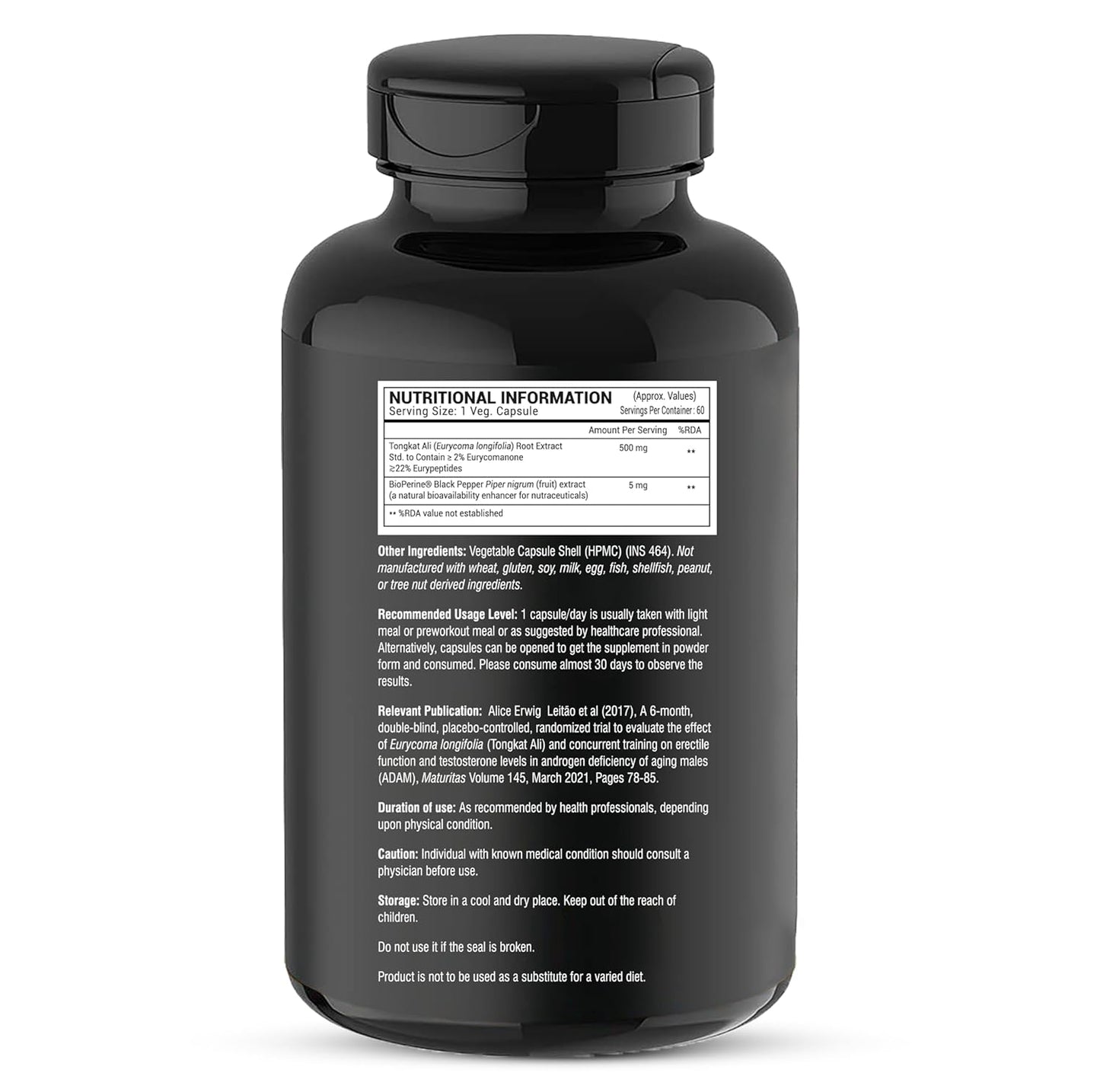 GREENDORSE Organic Tongkat Ali Extract Capsules | 2% Eurycomanone by HPTLC | Enhanced T level, Stamina and Stress tolerance, Veg Capsules-60