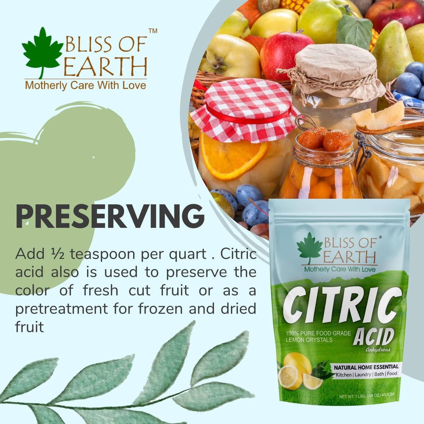 Bliss of Earth Citric Acid 100% Pure Food Grade Lemon Crystals Anhydrous Citric Acid Powder 907gm