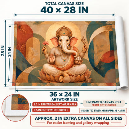 Ganpati Sacred Balance UNFRAMED 36 x 24 Inch Canvas Painting roll, Modern Lord Ganesha Vastu Wall Art, Peaceful Digital Painting for Home, Living Room, Bedroom, Office, Hotels, Artwork for Gifting