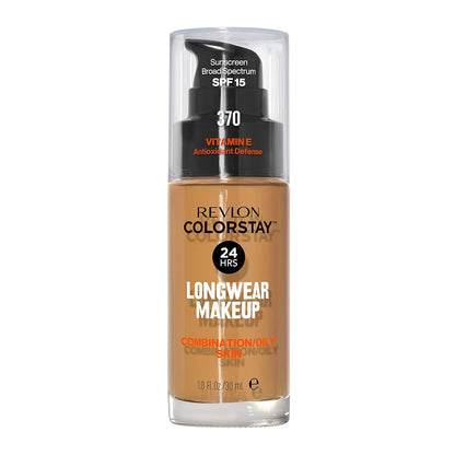 Revlon Liquid Foundation, ColorStay Face Makeup for Combination & Oily Skin, SPF 15, Medium-Full Coverage with Matte Finish, 370 Toast, 30 ml