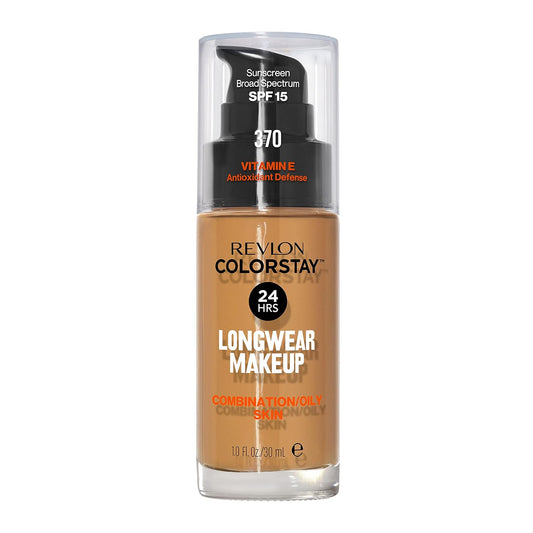 Revlon Liquid Foundation, ColorStay Face Makeup for Combination & Oily Skin, SPF 15, Medium-Full Coverage with Matte Finish, 370 Toast, 30 ml
