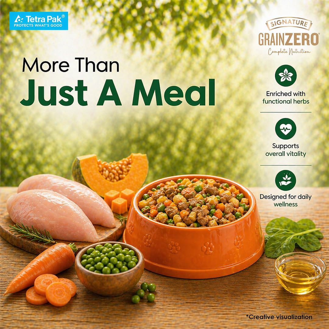 Grain Zero Dog Fresh Food Tetra Pak Real Chicken & Vegetables, for Adult & Puppy, 350g | Supports Joint & Health | Immune System | Anti Inflammatory Properties | Ready to Serve | One Pack One Meal