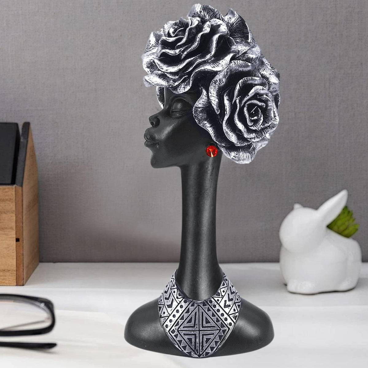 Home Decor Resin African Lady Showpiece (Black, Pack of 1)