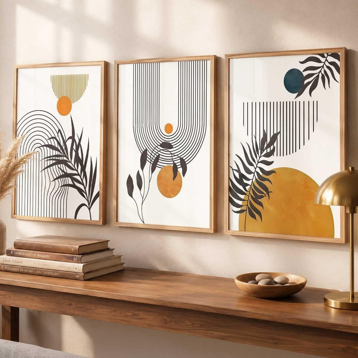 Boho Wall Art Home Decoration Paintings With Frame For Living Room Bed Room Hotel Wall Decor Digital Reprint Set of 3 (13X17 inch)