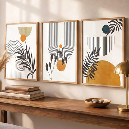 Boho Wall Art Home Decoration Paintings With Frame For Living Room Bed Room Hotel Wall Decor Digital Reprint Set of 3 (13X17 inch)