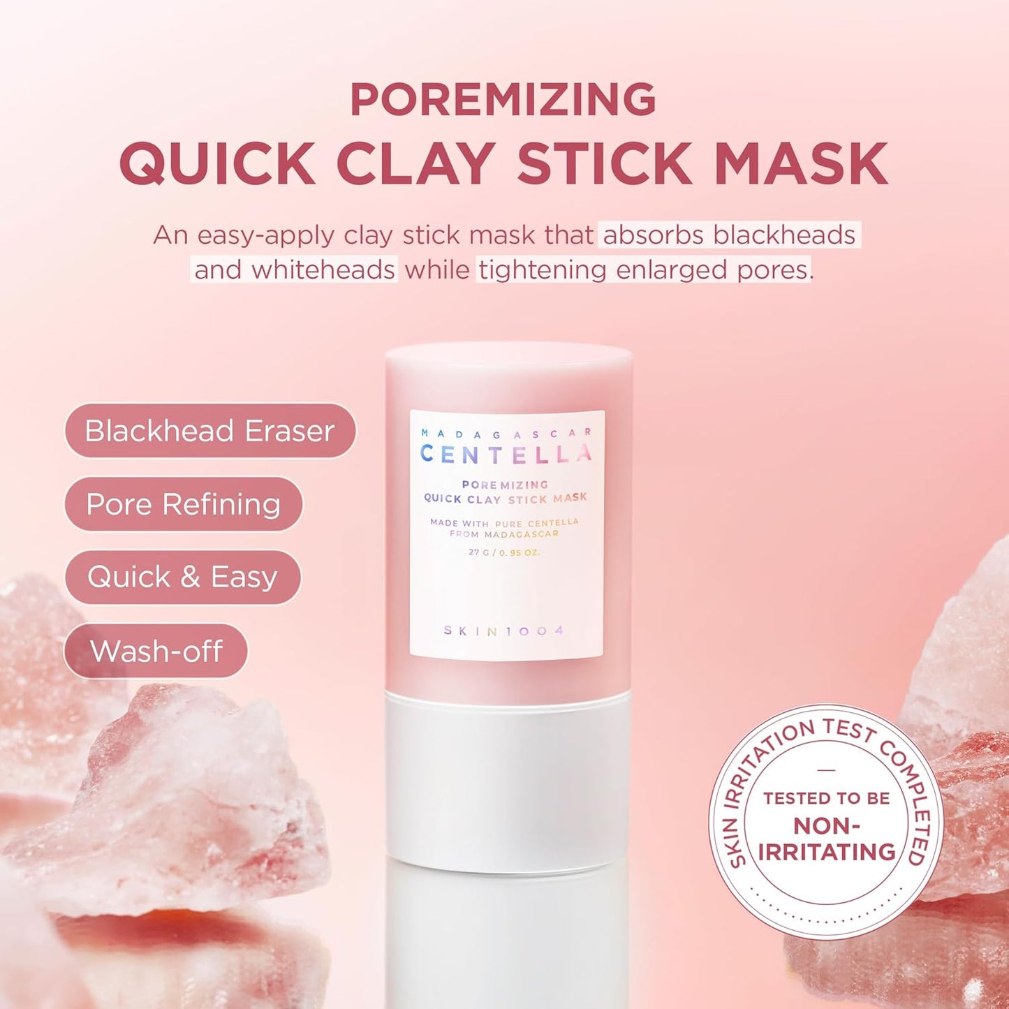 SKIN1004 Madagascar Centella Poremizing Quick Clay Stick Mask 27g – Face Mask with 5 Clays & Red Bean Powder for Pore Care, Oil Control, Blackhead Removal & Skin Soothing Korean Skincare