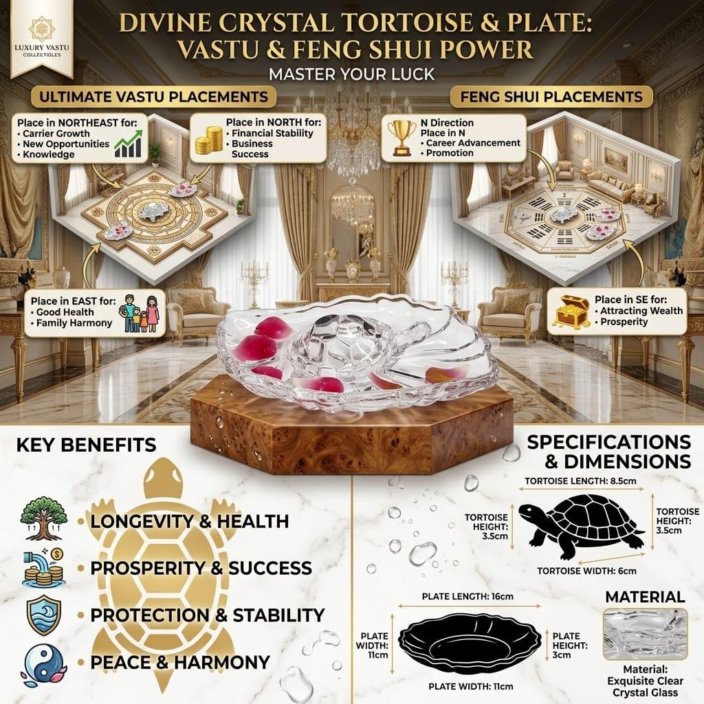 SAUDEEP INDIA Crystal Turtle with Leaf Tray for Home Decor | Vastu Feng Shui Tortoise with Plate for Good Luck | Wealth & Prosperity Table Accent | Gift for Home & Office-16x11x3 cm