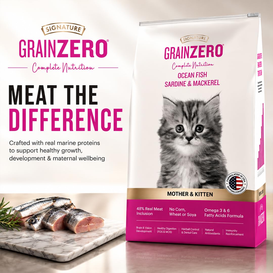 Grain Zero Mother & Kitten Dry Cat Food 400g | Ocean Fish, Sardine & Mackerel | DHA for Brain Development, 48% Fresh Fish Inclusion | Promotes Healthy Skin & Coat