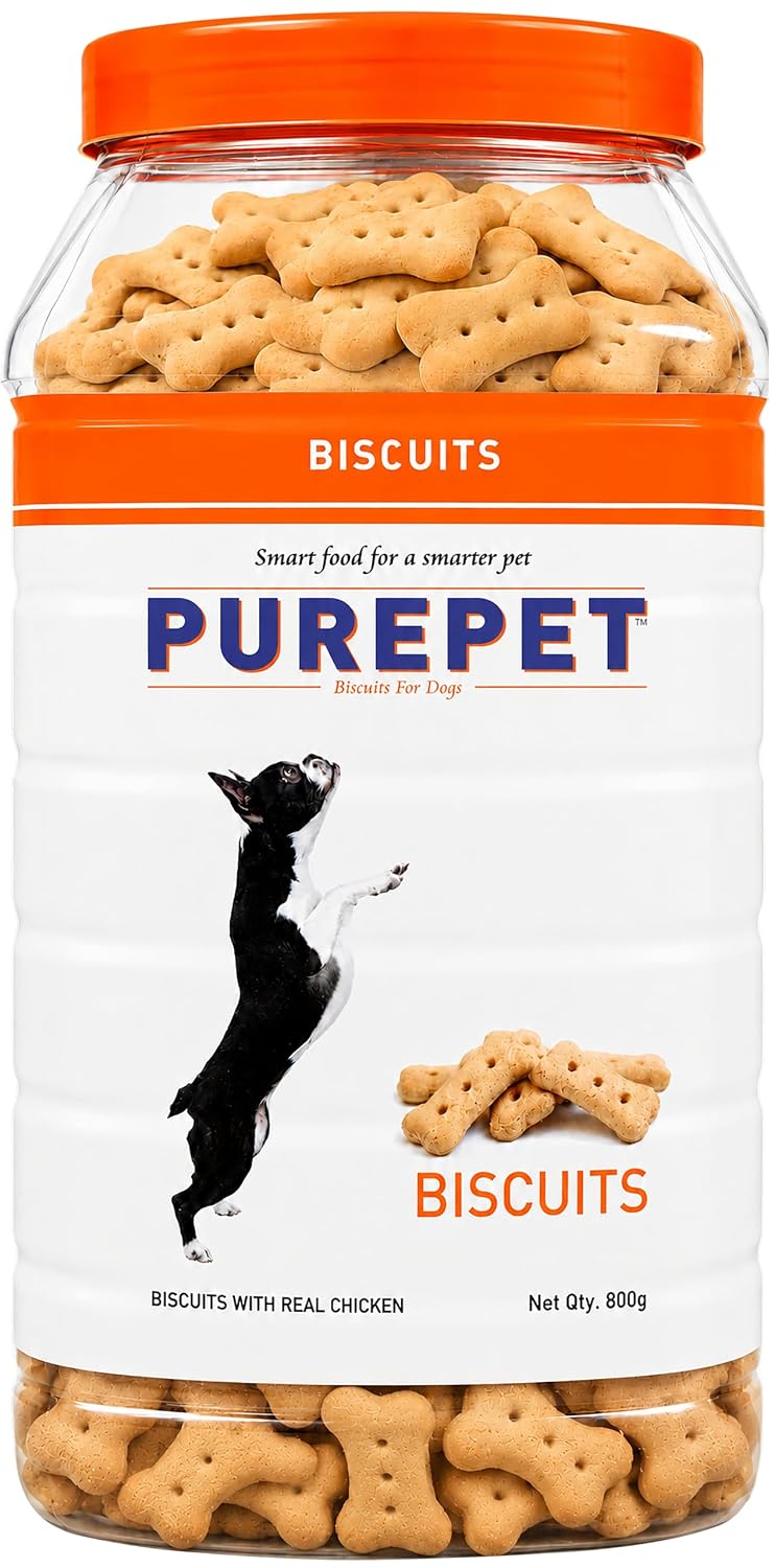 Purepet Dog Treats Biscuits for All Life Stages 800g Pack | Real Chicken Flavour | Active Behaviour | Oral Health |Training and Behaviour