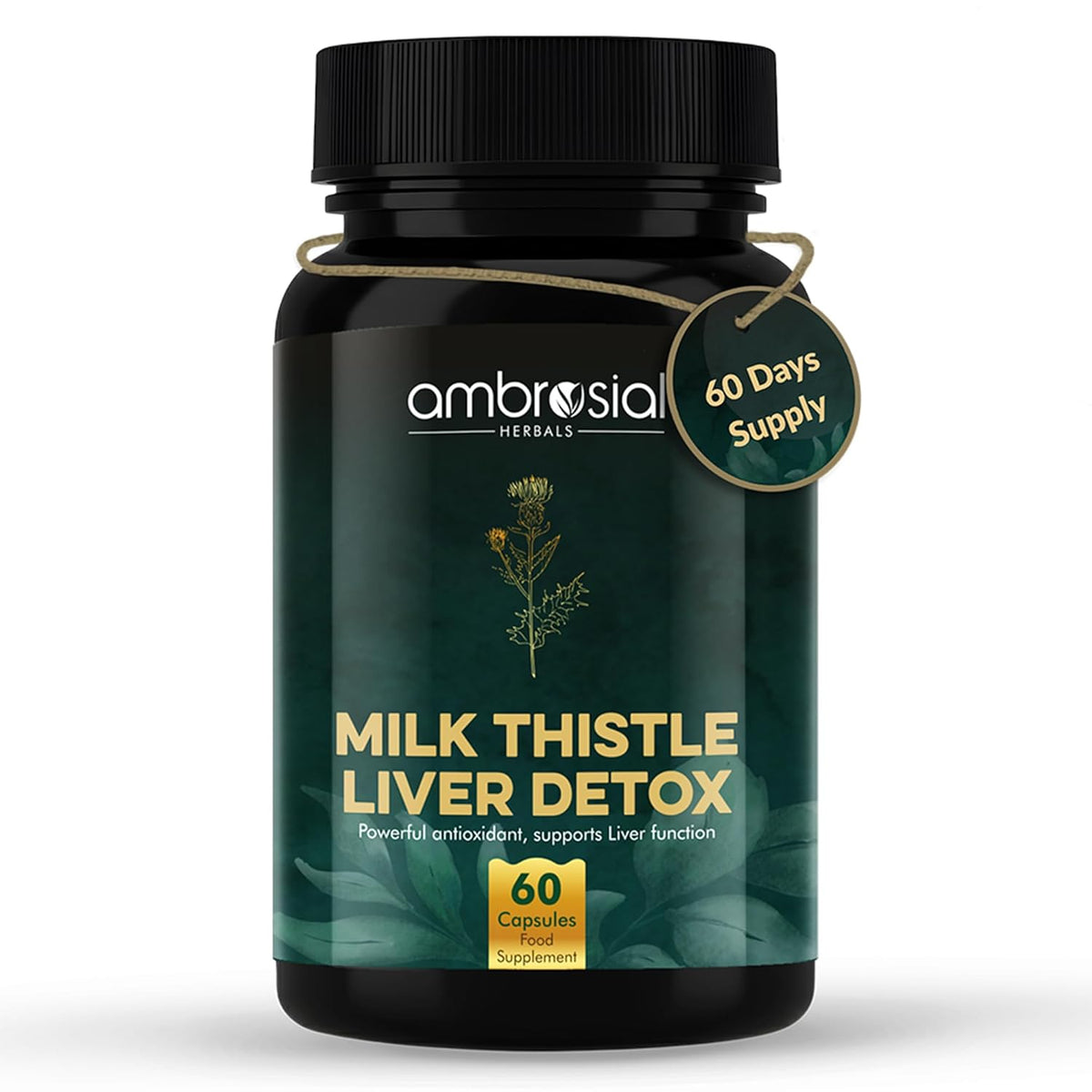 Ambrosial Herbals Milk Thistle Liver Detox supplement bottle on a white background