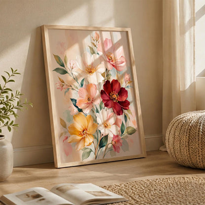 Floral Wall Art Home Decoration | Aesthetic Floral Paintings With Frame For Living Room Bed Room Hotel Wall Decor Digital Reprint Set of 1 (14X20)