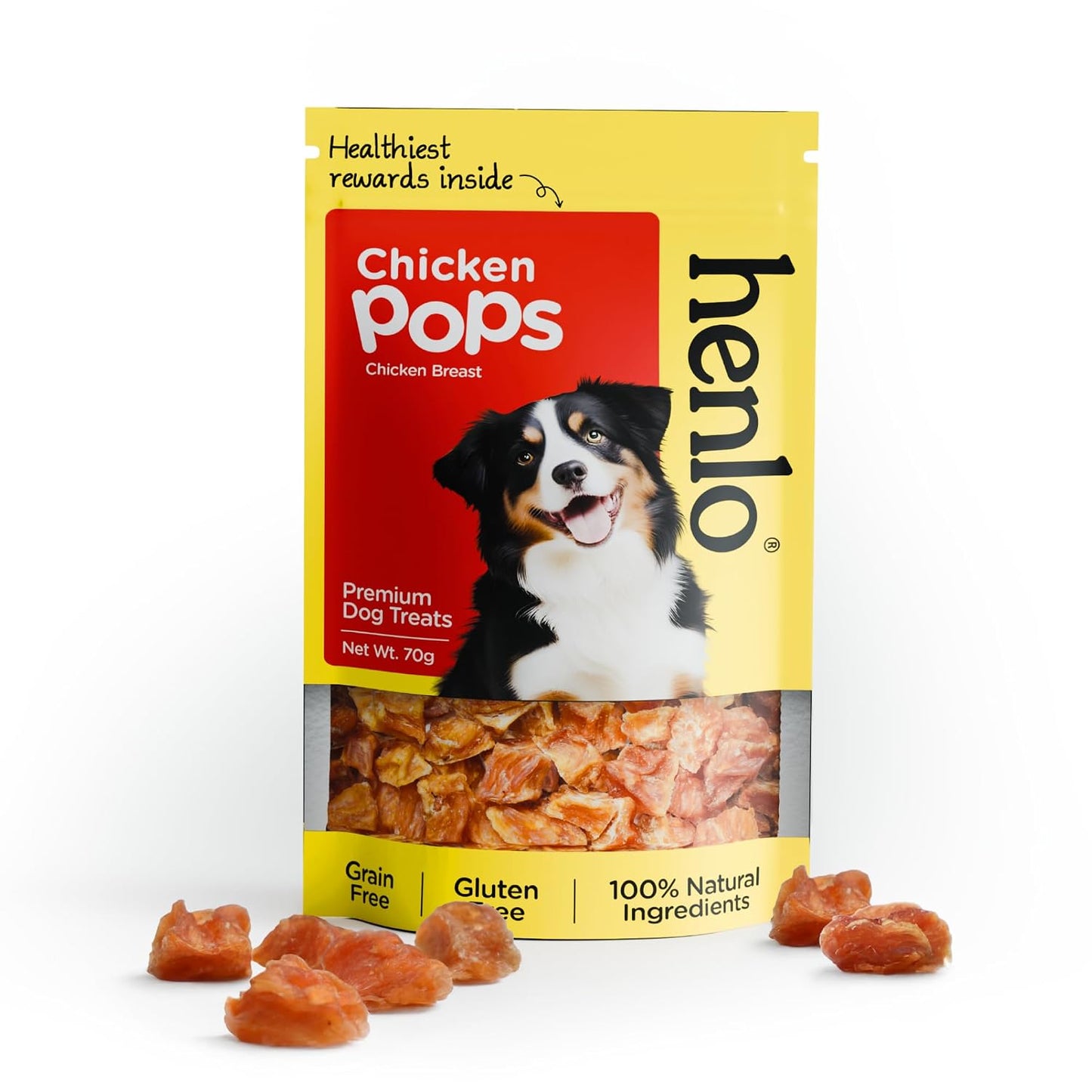 Henlo Chicken Pops Dog Treats | High-Protein Crunchy Dog Snacks | Single Ingredient Chicken Breast | Grain-Free & Gluten-Free | No Preservatives | Slow Cooked for Maximum Nutrition | 70g (Pack of 1)
